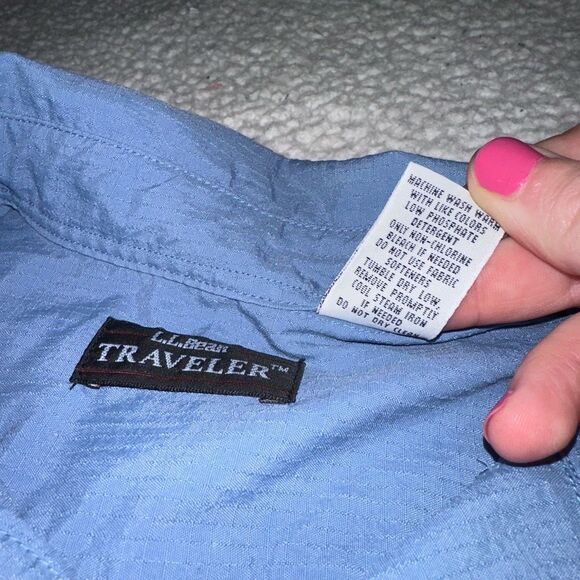 L.L. Bean Traveler Women’s Collared Button Short Sleeve Shirt Blue Small EUC - Picture 7 of 11